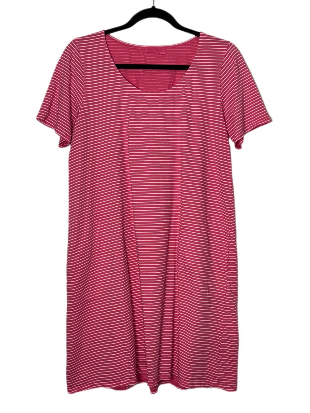 Fresh Produce Pink Striped T-Shirt Dress Woman's Medium Knee Length 100% cotton